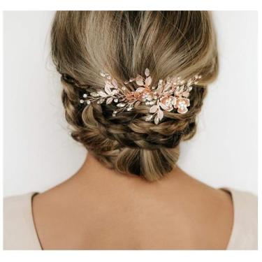 Imagem de Pente de cabelo SWEETV Metal Rhinestone Bridal Rose Gold