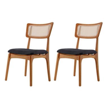 Imagem de Conjunto 2 Cadeiras De Madeira Viena Linho Preto/cinam. Imbuia