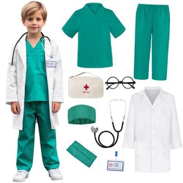 Imagem de Doctor Costume Miltrs Kids, 9 unidades com estetoscópio real