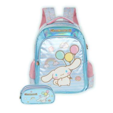 Imagem de Kit Mochila Cinnamoroll Costas E Estojo Triplo Escolar Kids, Azul