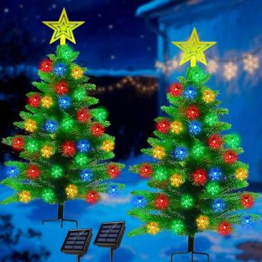 Imagem de Pacote com 2 árvores de Natal solares HUGSVIK de 110 cm com 100 luzes