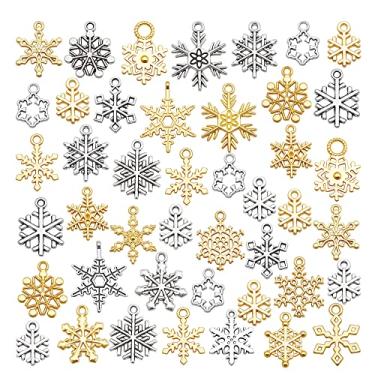 Imagem de Julie Wang Berloques de floco de neve misturados de ouro e prata 100g para o Natal inverno fabricação de joias colar brinco pulseira chaveiro artesanato DIY encontrar atacado, Metal não precioso, Sem Pedra Preciosa
