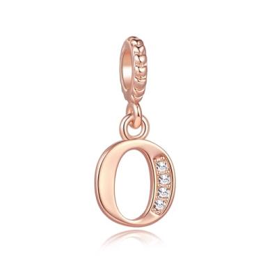 Imagem de MiiFort Lucky Number 0 Zero O Charm serve para pulseiras Pandora berloques de aniversário, presentes para mulheres, ouro rosa, zircônia cúbica transparente