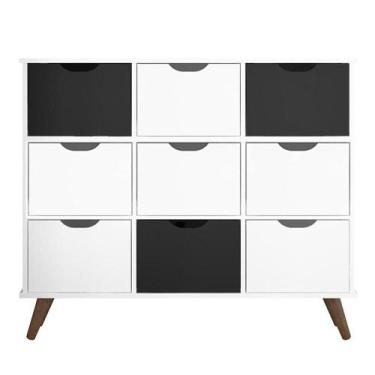 Imagem de Nicho Organizador Retro Branco com 9 Gavetas Branco/Preto - Qmovi