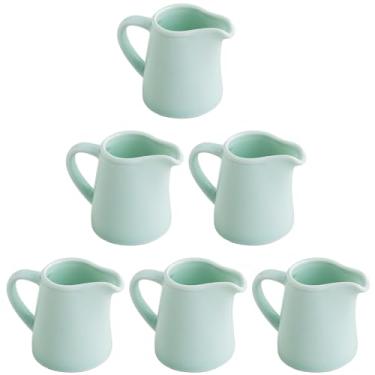 Imagem de TAMAYKIM 4.5 oz Ceramic Cream Jugs, Small Creamer Pitcher Set with Handle, Mint Green Porcelain Creamers for Coffee, Tea, Milk, Jam, Sauces, 6 PackQ