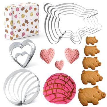 Imagem de R HORSE Conjunto de cortador de biscoito mexicano – molde de pão de concha com 5 tamanhos cortador de biscoito de porco de aço inoxidável em forma de coração molde de anel de bolo para biscoitos