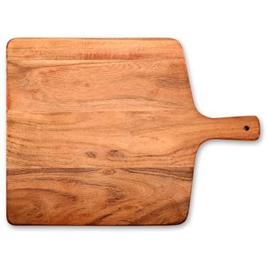 Imagem de Tábua de corte retangular de madeira de acácia – Tábua de cortar madeira maciça grossa para carne, queijo, legumes, pão e charcutaria – Tábua de servir rústica durável para cozinha