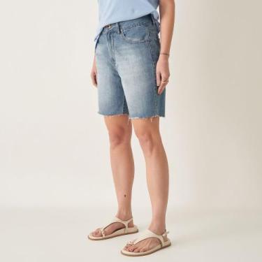 Imagem de Bermuda Jeans Reta com Barra Desfeita - Bloom, Jeans médio, 44