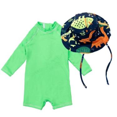 Imagem de Macaquinho Bebê Proteção Solar Uv 50+ Chapéu Praia Infantil - Fofotinh