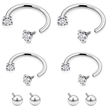 Imagem de Cisyozi Anéis de septo 14G, ferradura, septo, nariz, lábio, argola de aço inoxidável, cirúrgico, calibre 14, prata, tragus, catilage, hélice, daith, torre, brinco, piercing sorridente, joias femininas