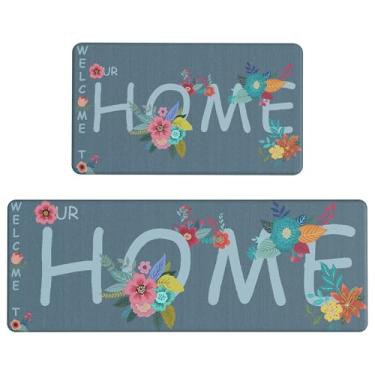 Imagem de GENIMO Tapetes de cozinha antifadiga para piso, tapetes antiderrapantes laváveis com tema doméstico, conjuntos de 2, tapetes acolchoados para casa de fazenda, impermeável, confortável, para cozinha