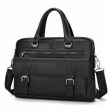 Imagem de Bolsa Pasta Notebook Maleta Executiva Social Masculina Feminina Com Alça Transversal Ideal e Resistente Para Trabalho Faculdade Dia a Dia (Preto)
