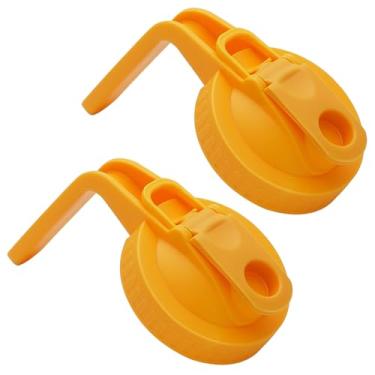 Imagem de 2 peças de frasco de vidro de boca larga com tampa hermética com alça, transforma seu pote de vidro em jarra, tampas flip duráveis sem BPA, fácil de limpar, ajuste para potes de conserva (laranja