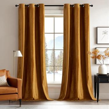 Imagem de ANRODUO Cortinas de veludo marrom dourado de 267 cm de comprimento, blecaute, isolamento térmico, à prova de som, cortinas de escurecimento de quarto, cortinas de janela com ilhós para quarto, sala de