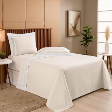 Imagem de Jogo de Lençol Casal Queen King 4 Peças Percal 300 Fios 100% Algodão - Toque Acetinado Suave e Confortável – Enxoval Cama Casa (Off White, Queen)
