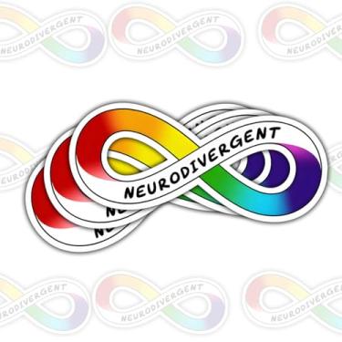 Imagem de 3 adesivos Embrace Neurodiversity, adesivo NeurodiversityMonth, decalque de conscientização da saúde mental do cérebro para laptop, garrafa, capacete de telefone, copo Kindle (arco-íris