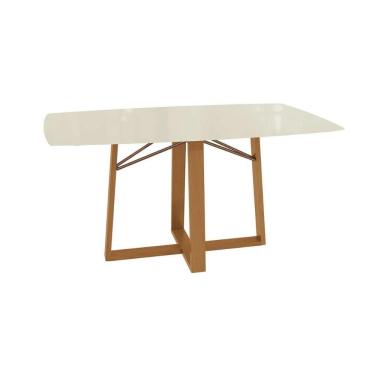 Imagem de Mesa De Sala Jantar Elma Premium Madeira Maciça C- Tampo Madeirado C- Vidro 170x90cm Carvalho-off White - Kappesberg
