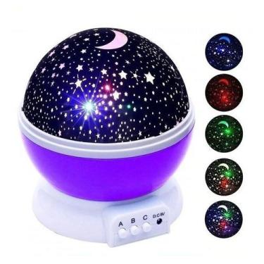 Imagem de Luminaria Abajur Projetor De Estrelas Lua Luz lilas decora ambientes -