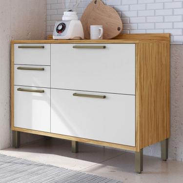 Imagem de Balcão de Cozinha 120 Cm Syrah 2 Portas 3 Gavetas 100% Mdf Amêndoa/Branco - Rio Doce