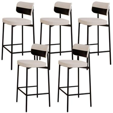 Imagem de Kit 05 Banquetas Alta Bar Cozinha Sala De Jantar Aço Preto Kaira C01 Linho Palha Courino Preto - Lyam Decor