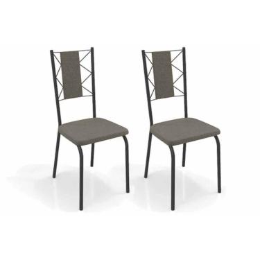 Imagem de Kit 2 Cadeiras De Cozinha Lisboa 2c076prf Aço 2 Un Preto-linho Escuro - Kappesberg