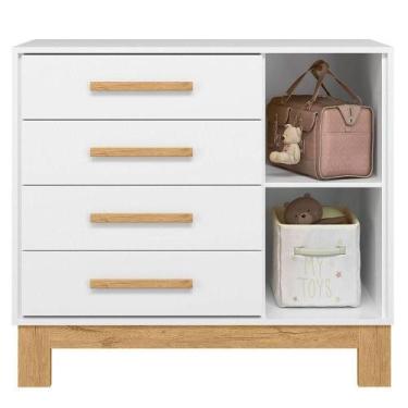 Imagem de Cômoda Sapateira Infantil 1 Porta 4 Gavetas Q Encanto Slim Branco - QM