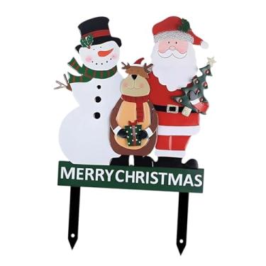 Imagem de IEUDNS Placa de Natal para jardim, enfeite de estaca de 11,81 polegadas, decoração de Natal, placa de rena, Papai Noel, boneco de neve para caminho, gramado,
