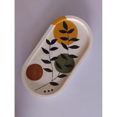 Imagem de Bandeja Oval de Concreto Artesanal Multiúso com Pintura Orgânica – Decorativa e Organizadora para Banheiro Escritório e Sala (Mod. 1)