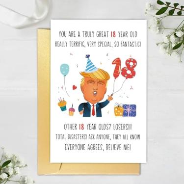 Imagem de Cartão engraçado Trump de aniversário de 18 anos para meninos e meninas, Hilarious Donald Trump 18th Birthday Card for Son Daughter, Humor 18 Years Old Birthday Card para Sister Brother, 18th Bday