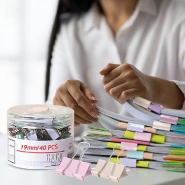 Imagem de Grampos de papel de escritório, 24/40/48/60 peças de grampos de papel para fichário, para material escolar de escritório (cor clara, 40 peças, 19 mm)