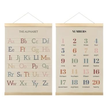 Imagem de Conjunto de 2 molduras para pôsteres com números do alfabeto, para decoração de parede infantil com letras do alfabeto, cartaz, tabela, parede ABC, sala de jogos, pré-escolar, decoração escolar em