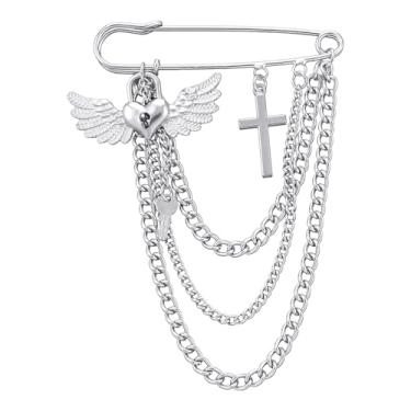 Imagem de Broche de segurança com correntes penduradas, pingentes decorativos punk gótico, broches, broche para suéter, vestido, saia, alfinetes, alfinetes, emo, Small, Metal, Sem Pedra Preciosa