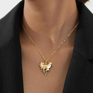 Imagem de Colar feminino grosso com coração grande, corrente grossa ajustável Y2K, gargantilha de amor, pingente de coração exagerado, Medium, Latão, Sem Pedra Preciosa