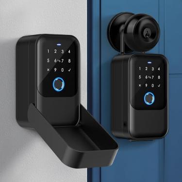 Imagem de LOQOVA SAFESmart Key Lock Box Impressão digital, cofre de chave à prova d'água com controle de aplicativo, suporte de parede e manilha para Airbnb, corretores de imóveis e famílias grilhão para Airbnb