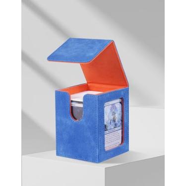 Imagem de MTG Deck Box with Commander Display, Deck Case Holds 100+ Double-Sleeved Cards, Trading Card Storage Box Fits TCG/PTCG/Sports Card(Blue&Orange)