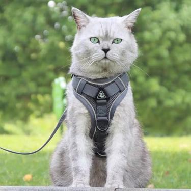 Imagem de Peitoral e coleira para gatos, antiescape, ajustável, de malha macia, conjunto de coleira para gatos e peitoral para todos os tipos