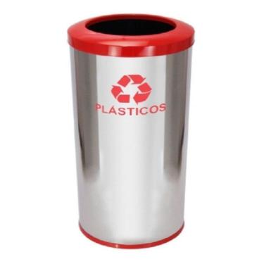 Imagem de Lixeira Em Aço Inox Com Aro Pintado 50L