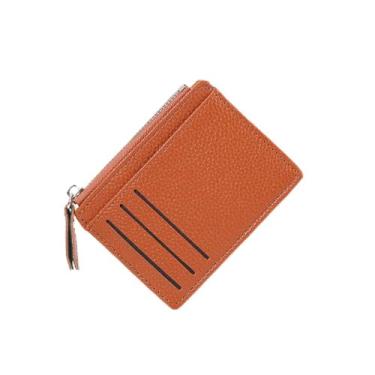 Imagem de Carteira compacta com porta-cartões para mulheres, organizador de couro fino com bolso com zíper, Marrom, Small, Clássico