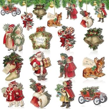 Imagem de 24 peças de enfeites fofos de madeira de Natal, sinos de presente de veado, caminhão, enfeites de madeira, recortes de árvore de Natal, artesanato em madeira, decoração de férias, suprimentos de festa