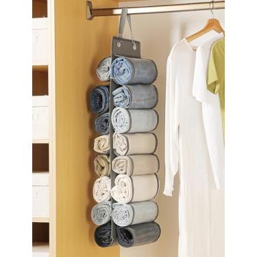 Imagem de Bolsa de armazenamento para leggings, cabide organizador, comporta 16 calças ou camisas de ioga, compartimento para jeans, toalhas dobráveis, roupas, armários portáteis (cinza)