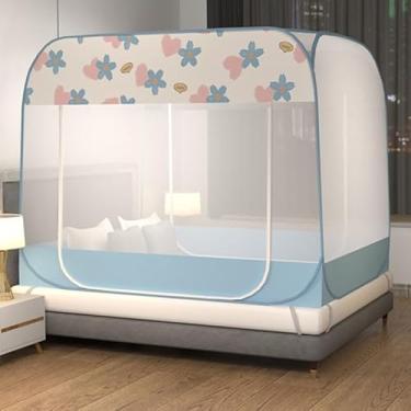 Imagem de Rede de Mosquiteiro Yurt Dupla para Cama – Proteção Anti-Mosquito, Sem Instalação, Fibra de Poliéster com Suporte de Aço Inoxidável(1.8米寬*2.0米長【全底防摔】,單門【心動藍】時尚款)