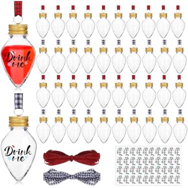 Imagem de Pacote com 32 bolas de bebida de Natal preenchíveis com eficiência de irrigação, enfeites de bebida para árvore de Natal, lâmpadas de gota de água de plástico transparente com fita xadrez e adesivos