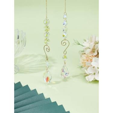 Imagem de 2 peças de apanhador de sol de vidro, apanhador de sol de cristal com fechos de gancho em S de ferro, enfeite de pingente dourado para janela, casa, jardim, festa de Natal, decoração de casamento, 298