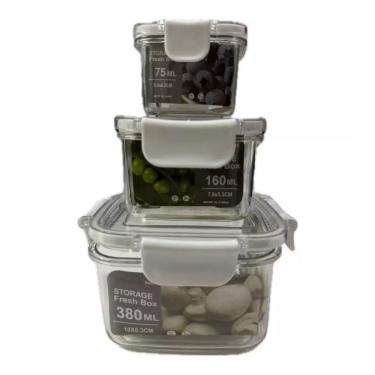 Imagem de Kit 3 Potes Pote Hermético Acrílico Organizador De Geladeira Tampa Alta Vedação Em Silicone