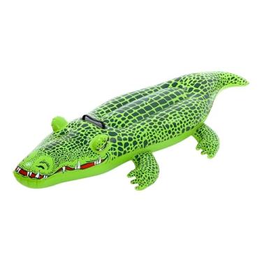 Imagem de Boia Inflável em Formato de Crocodilo, Brinquedo de Piscina Infantil, Feita em Vinil Durável, com Alça Segura e Válvula de Enchimento Fácil, Capacidade de Até 45kg, 142x68cm