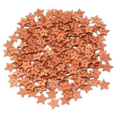Imagem de 200 peças lindos botões de estrela de madeira adorável desenho animado estrela 2 furos botões para saias, suéteres, camisas, luvas, chapéus, cachecóis, decoração de artesanato de scrapbook, marrom