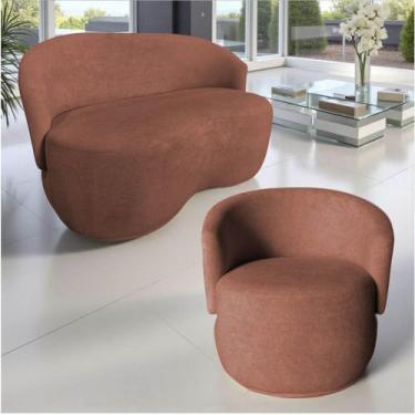 Imagem de Kit Namoradeira + Poltrona Decorativa Beatriz Orgânica Bouclé Terracot