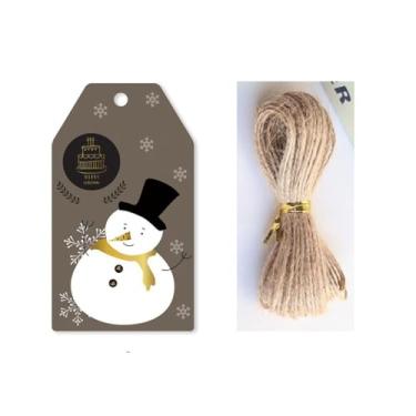 Imagem de 50 etiquetas de presente de papel de Natal com cordas, etiquetas de presente de papel de feliz Natal de 6,9 cm x 4,1 cm, etiquetas de presente com corda para lembrancinhas de festa, sacos de