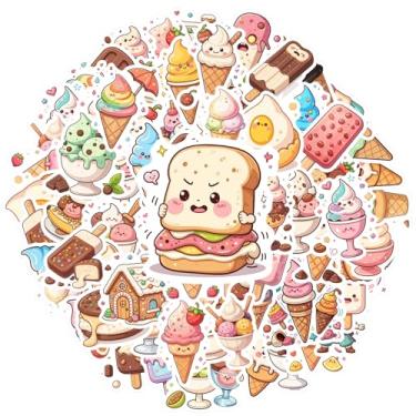 Imagem de 70 peças adesivos de papelaria para sorvete, sobremesa, brinquedo, cremoso, para celular, laptop, scrapbook, bicicleta, faça você mesmo, telefone, guitarra, notebook, mala de viagem