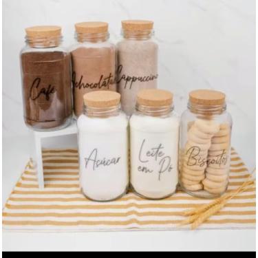 Imagem de Conjunto de Potes de Vidro com Tampa de Cortiça, 6 Peças, Organizadores para Café, Chocolate e Cappuccino, Estilo Minimalista,
